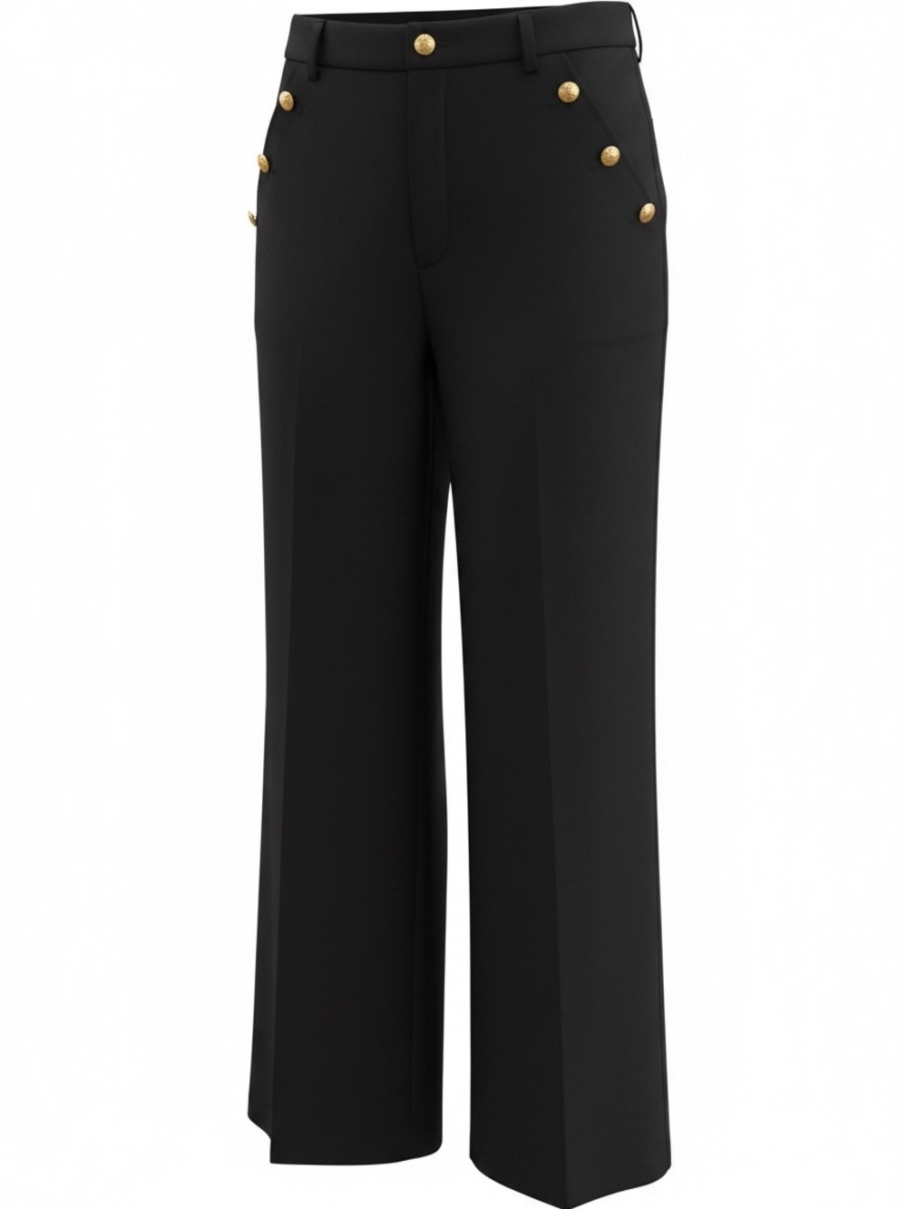 Zara Black Wide-Leg Trousers with Gold Button Accents